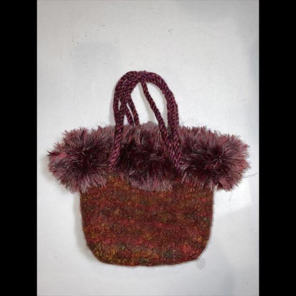 Tweed Wool Bucket Bag Medium Handbag Red Fringe